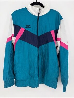 Umbro Premier Retro Colorblock Windbreaker Jacket Teal Pink Medium 90s Style